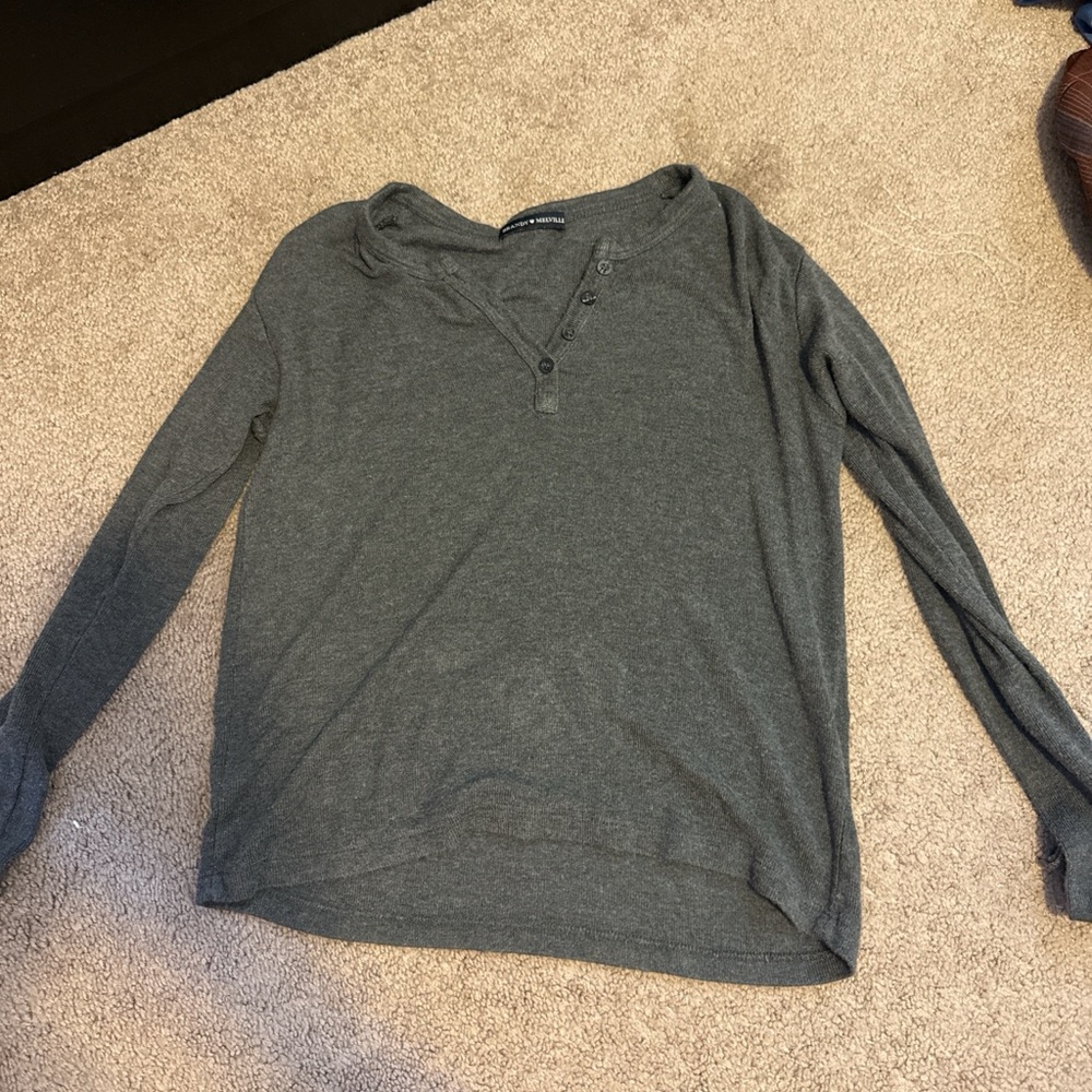 Brandy Melville Dark Gray Long Sleeve Henley Tee